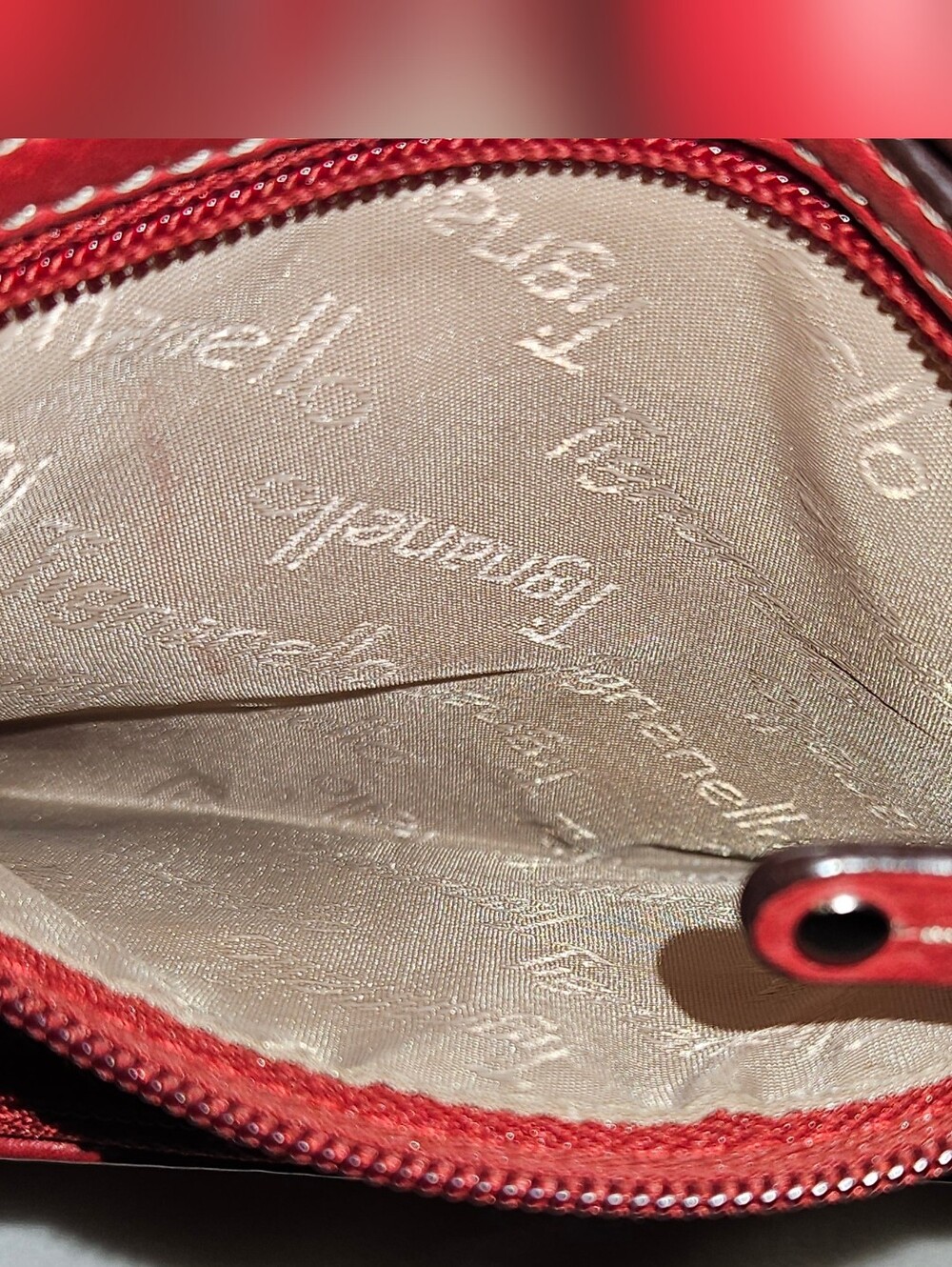 Tignanello Red Leather Crossbody with Front Zip Pockets - Picture 11 of 13